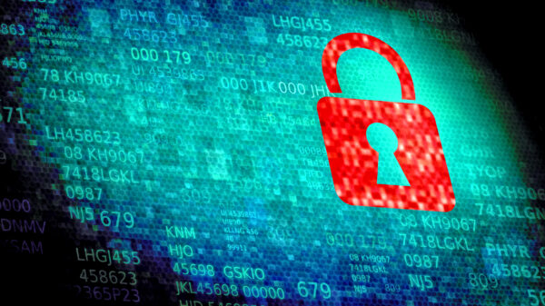 red pixelated padlock on data screen