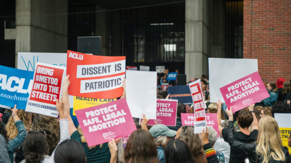 People rally outside Boston City Hall to oppose Judge Kavanaugh's nomination to the Supreme Court