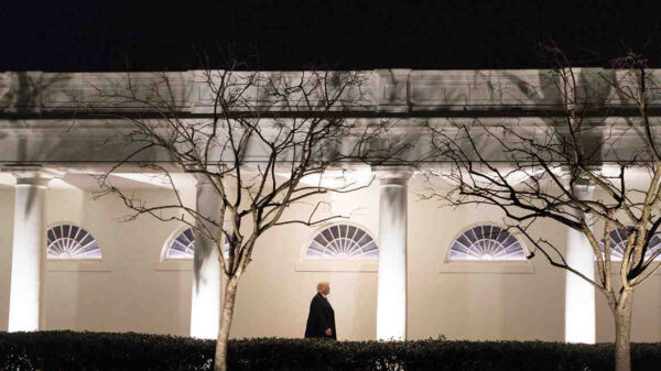 President Donald J. Trump walks down the West Colonnade of the White House