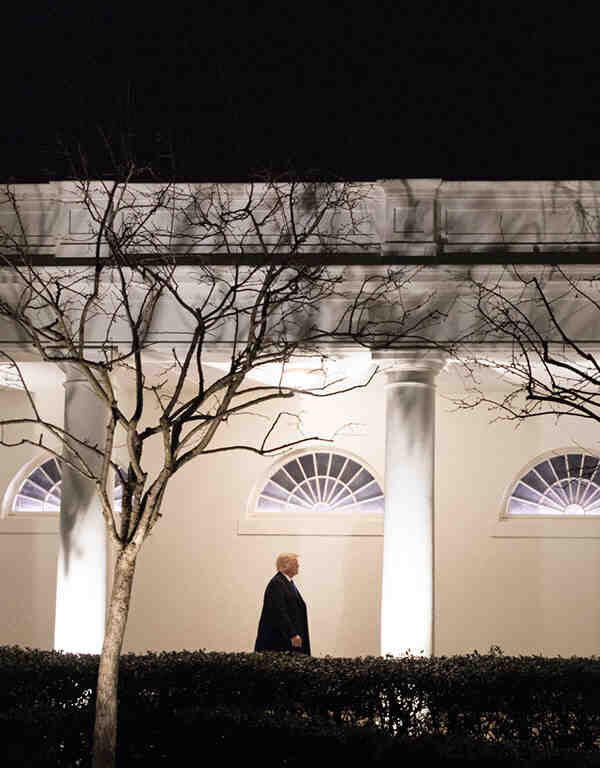 President Donald J. Trump walks down the West Colonnade of the White House
