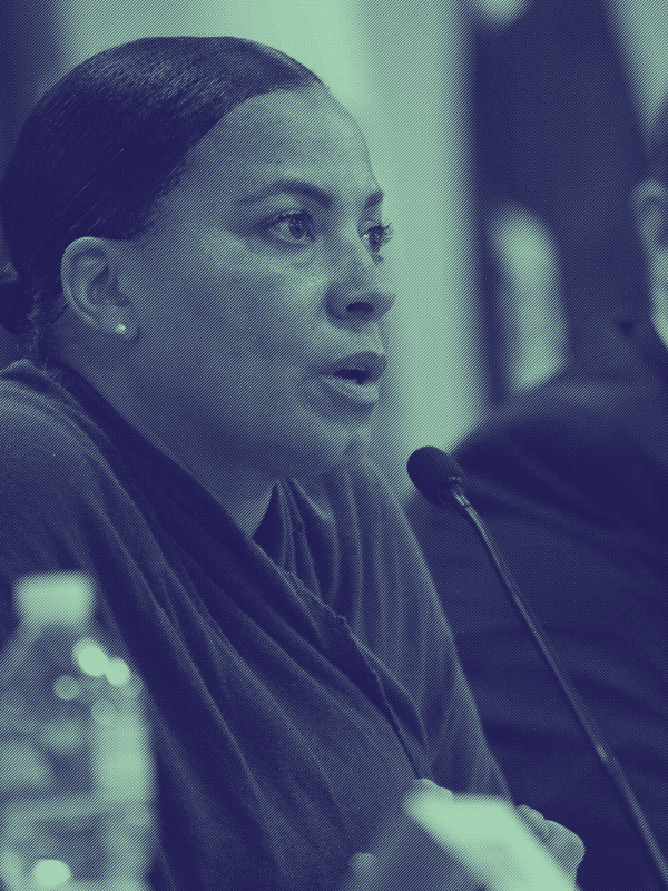 Rachael Rollins speaks at an ACLU-held DA candidate debate at the Suffolk House of Corrections in fall 2018.