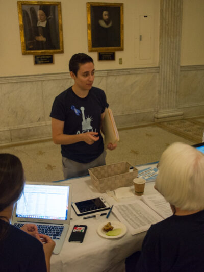 ACLU staff Olivia Santoro and volunteers at 2017 State House Lobby Day