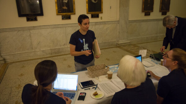 ACLU staff Olivia Santoro and volunteers at 2017 State House Lobby Day