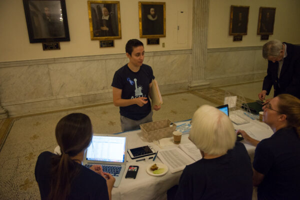 ACLU staff Olivia Santoro and volunteers at 2017 State House Lobby Day