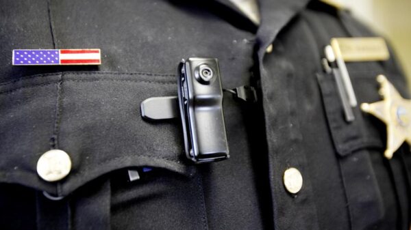 Body camera clipped onto police officer's uniform