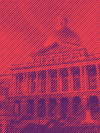 Massachusetts State House with red and purple color effect