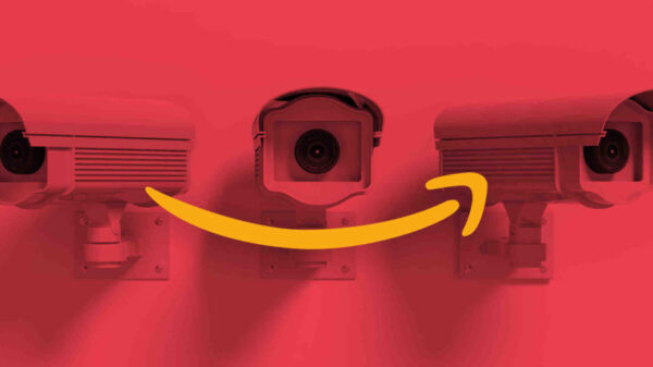 Three surveillance cameras with Amazon logo