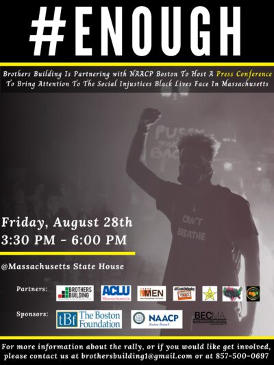 Man with raised fist - flyer for #Enough rally