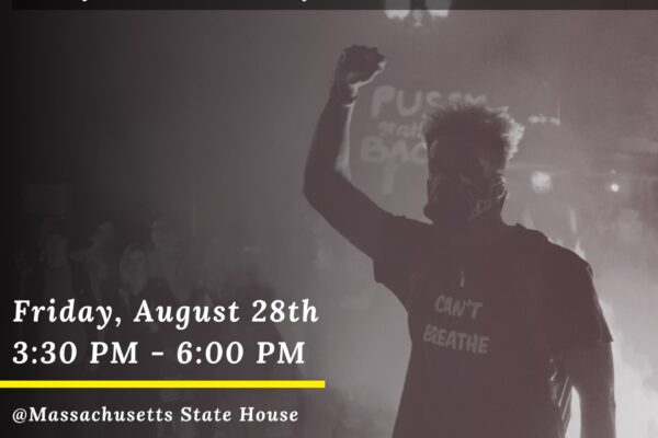 Man with raised fist - flyer for #Enough rally