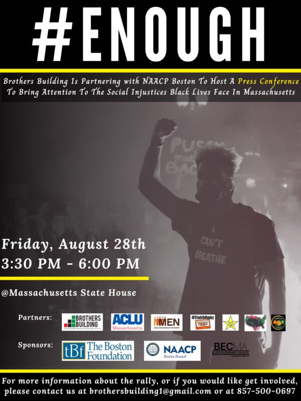 Man with raised fist - flyer for #Enough rally