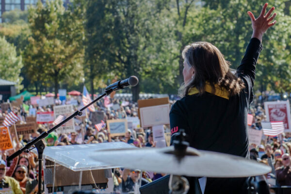 Carol Rose Speaks to Crowd at Boston No Kings Rally in 2025