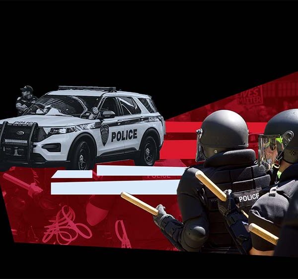 Collage with a police car and some police officers