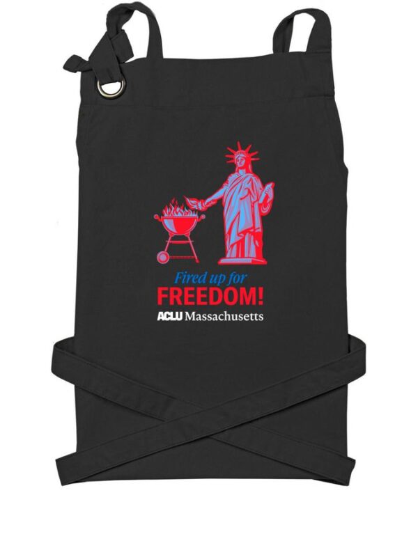 Black Apron with Fired Up for Freedom written on it.