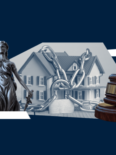 Dark blue graphic that shows civil asset forfeiture with symbols of justice.