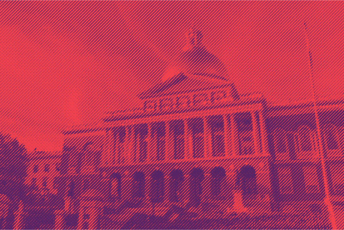 Massachusetts State House with red and purple color effect