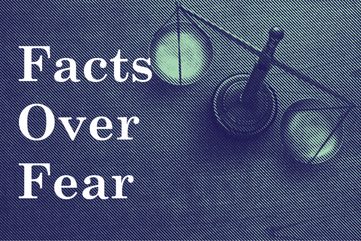 Facts Over Fear text on photo of scales of justice