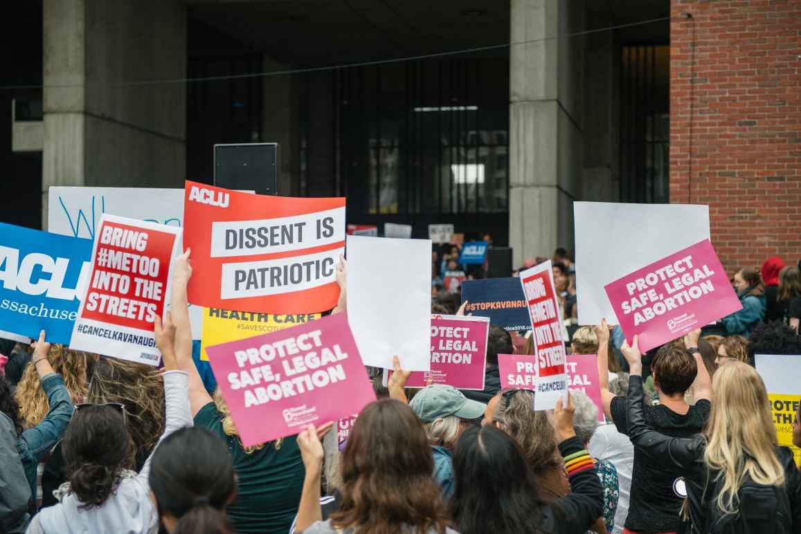 People rally outside Boston City Hall to oppose Judge Kavanaugh&#039;s nomination to the Supreme Court