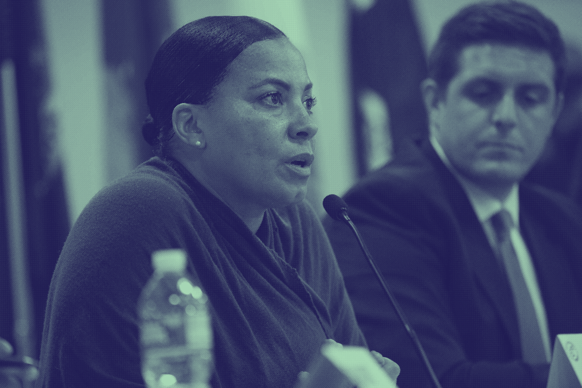 Rachael Rollins speaks at an ACLU-held DA candidate debate at the Suffolk House of Corrections in fall 2018.