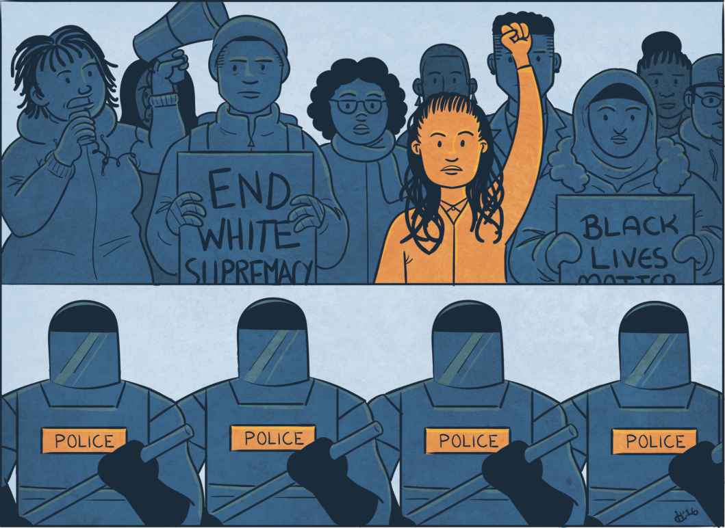 End White Supremacy Black Lives Matter Police Line Cartoon