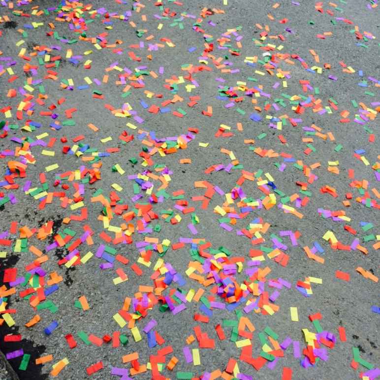 Rainbow confetti on ground Stock