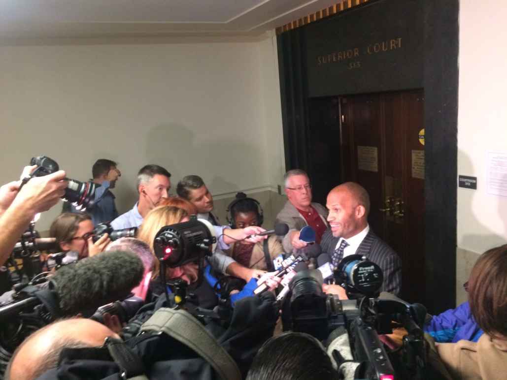 Former ACLU of Massachusetts staff attorney Carl Williams speaking to reporters after the September 6 hearing