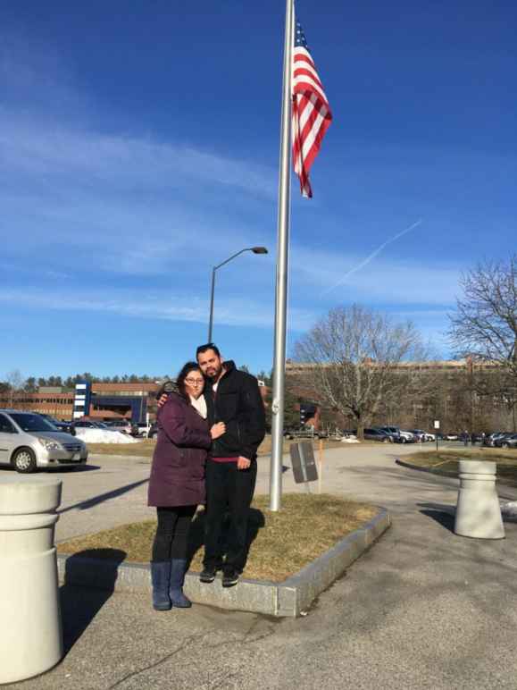 Lilian Calderon embraces her husband after being released from ICE detention