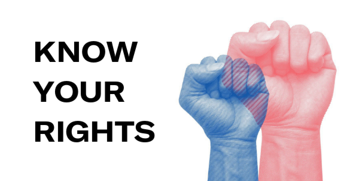 Fists raised and Know Your Rights text