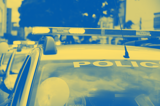 Blue and yellow color treatment on police car
