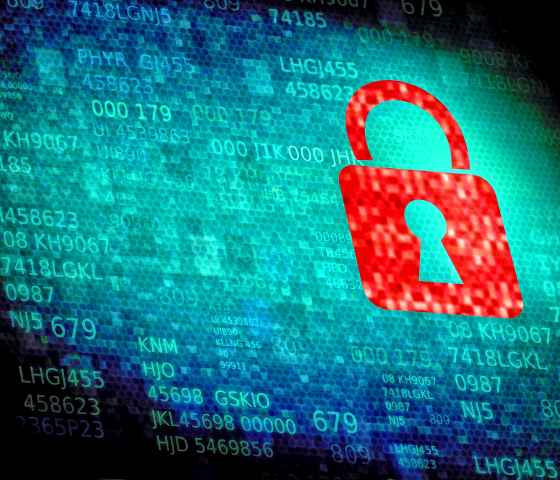 red pixelated padlock on data screen